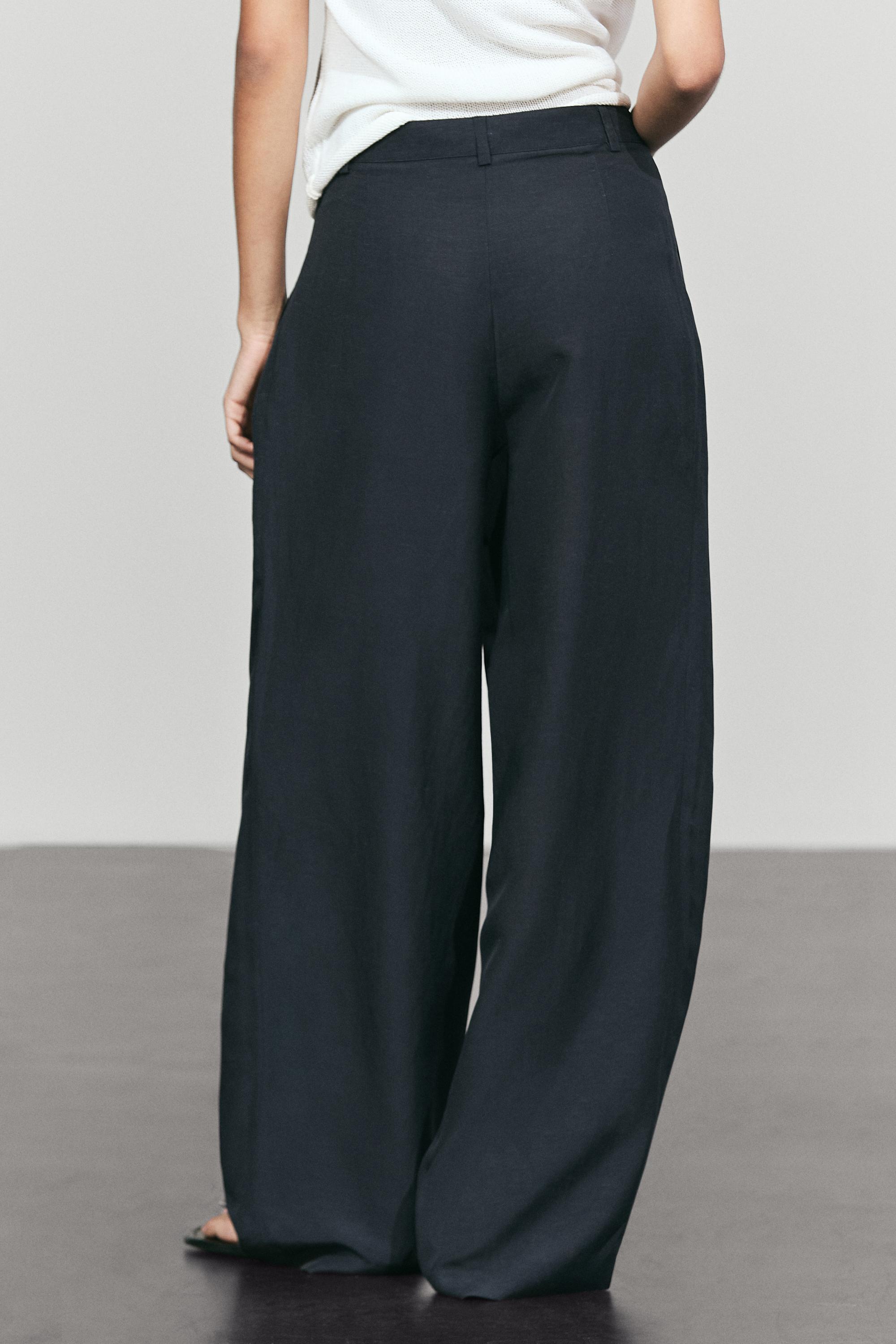 Linen-blend button-detail pants