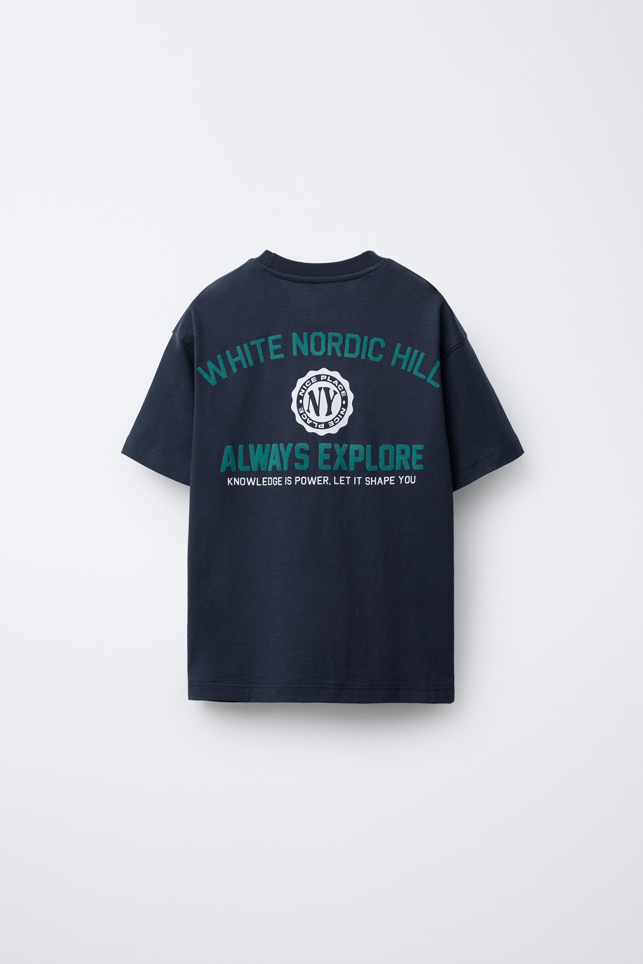 VARSITY FLOCKED TEXT T-SHIRT - Navy blue | ZARA United States