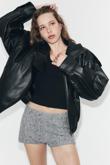 Zara MINI FAUX FUR BEAD SHORTS - Gray