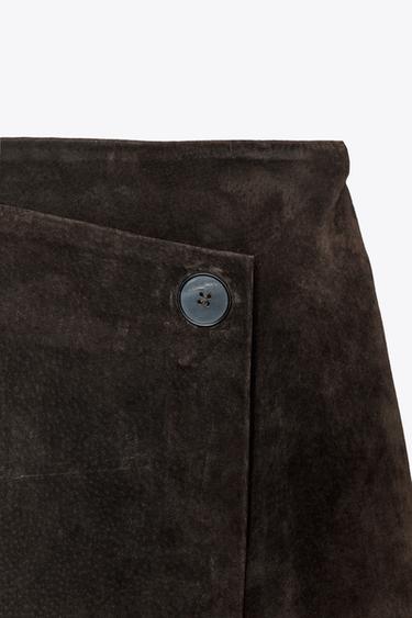 100% LEATHER WRAP MIDI SKIRT - Brown by Zara - Image 7
