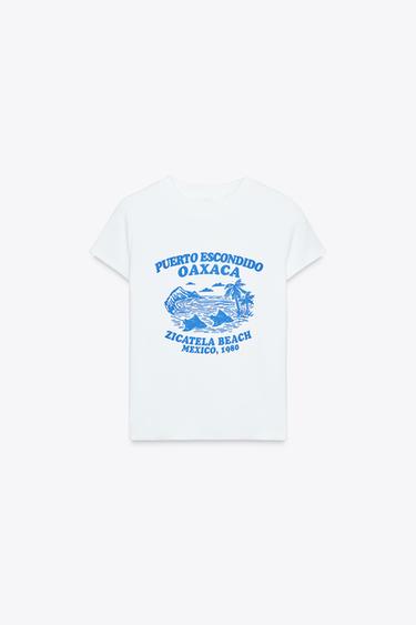 T-SHIRT WITH TEXT PRINT - White by Zara