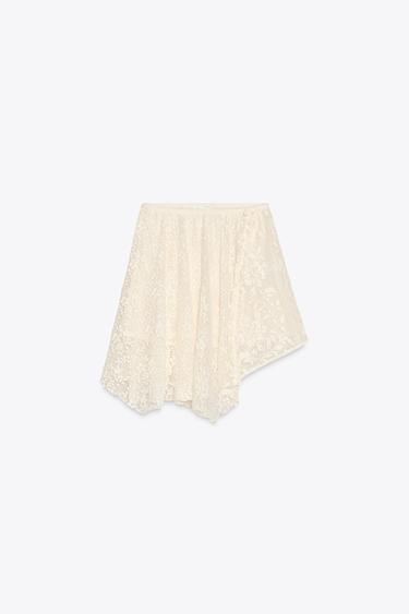ASYMMETRIC LACE MINI SKIRT - Ecru by Zara