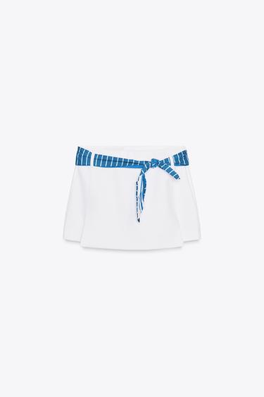 تنورة بنطلون بمنديل مخطط - أبيض الخاص بـ Zara