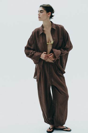 OVERSIZE GAUZE SHIRT - Brown by Zara - Image 0