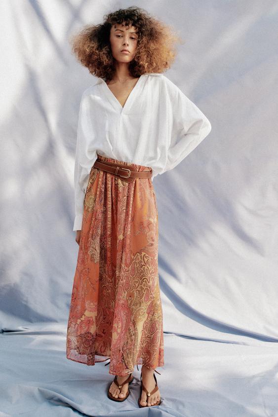 PRINTED MIDI SKIRT WITH BELT from Zara - $79.90