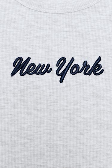 HAUT CÔTELÉ À BRODERIE INSCRIPTION - Gris chiné de Zara - Image 5