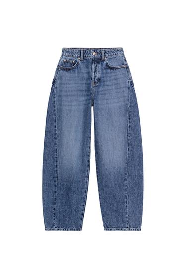 Zara Z1975 HIGH-RISE BARREL JEANS WITH SEAMS - Mid-blue