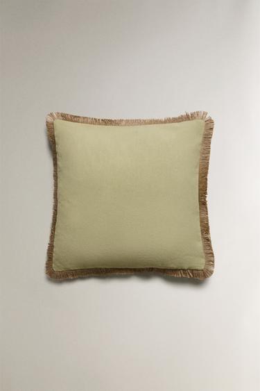 CUSHION COVER WITH JUTE FRINGING - Light green by Zara - Image 0