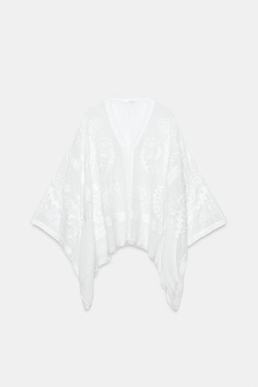ZW COLLECTION BLUSE MIT CAPE-ÄRMELN UND STICKEREI - Weiß von Zara