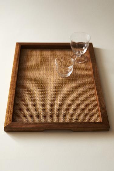 WOODEN RATTAN TRAY - Brown by Zara