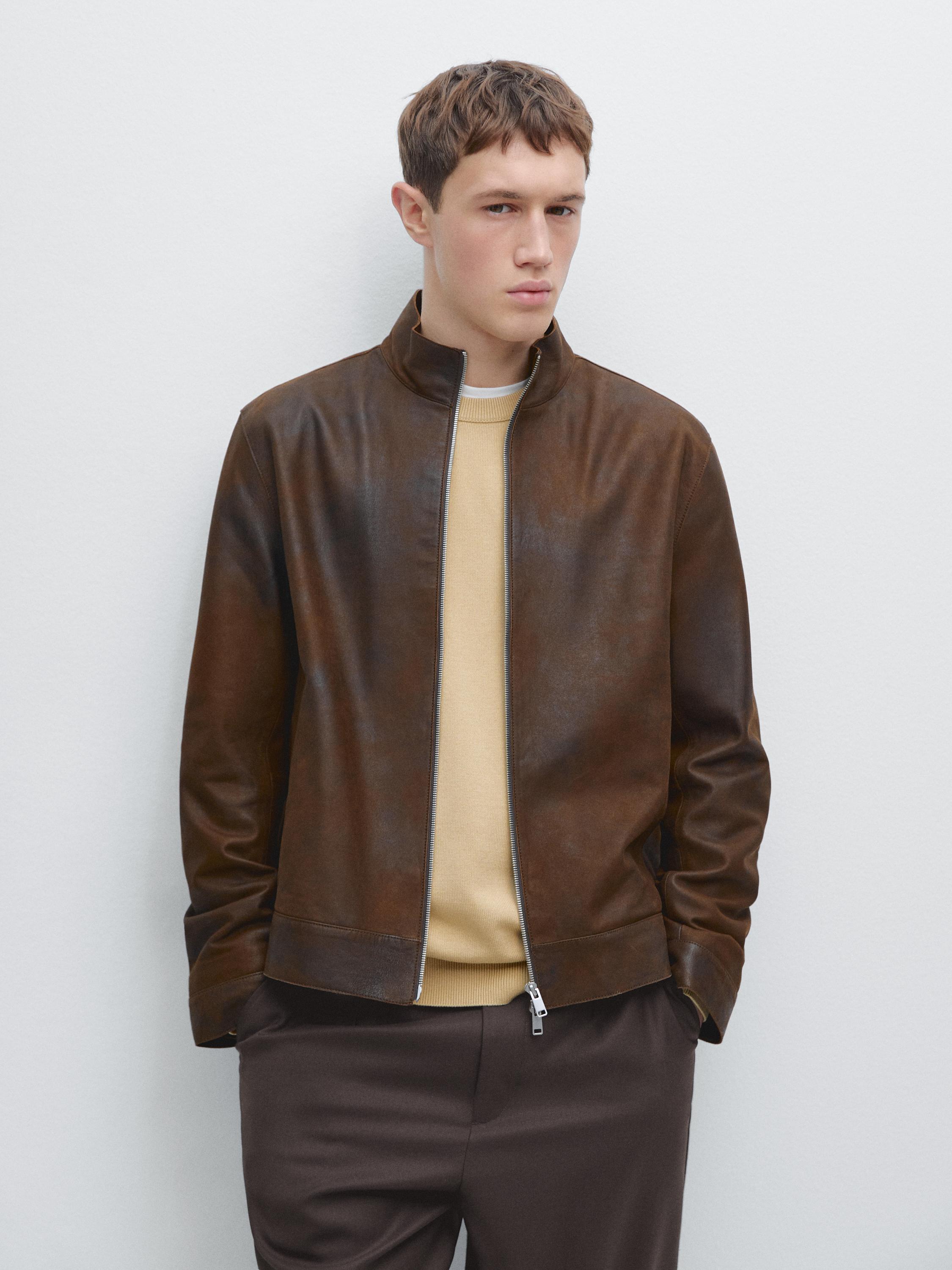 Napped suede leather jacket — Dark brown