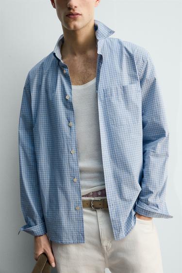 RELAXED FIT CHECK SHIRT - Sky blue by Zara - Image 5