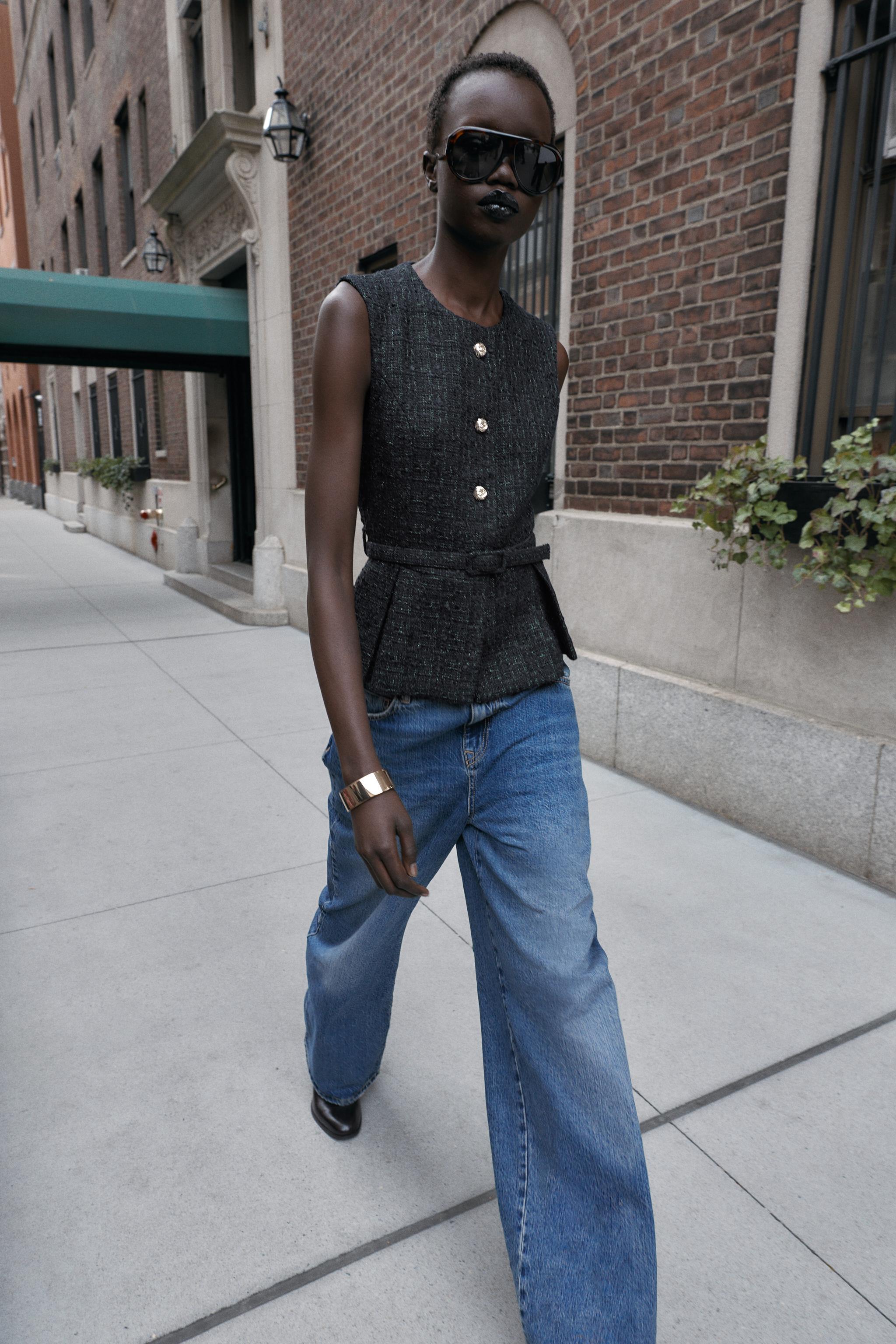 METALLIC THREAD BELTED TEXTURED VEST