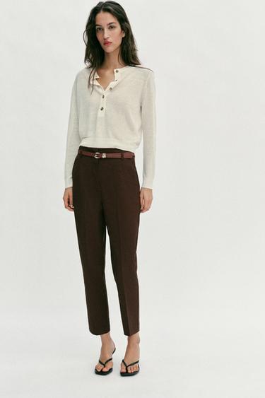 HIGH-WAIST TROUSERS WITH BELT - Brown by Zara