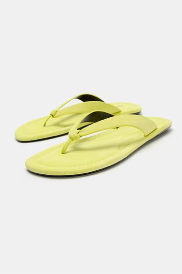 FLAT LEATHER SANDALS - Lime Green by Zara - Image 3