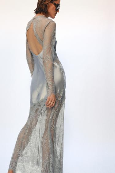 ZW COLLECTION SATIN LACE DRESS - Grey by Zara - Image 2
