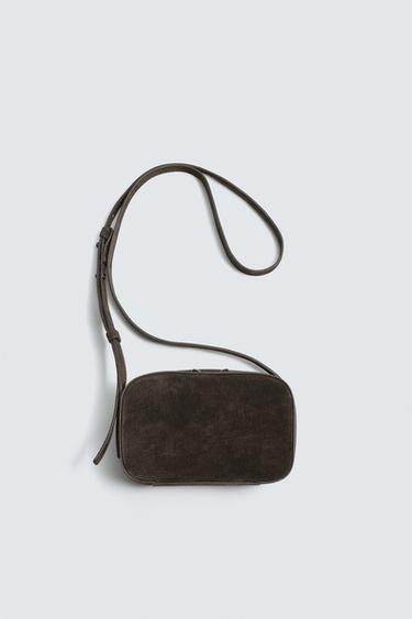 LEATHER CROSSBODY BAG - Brown by Zara