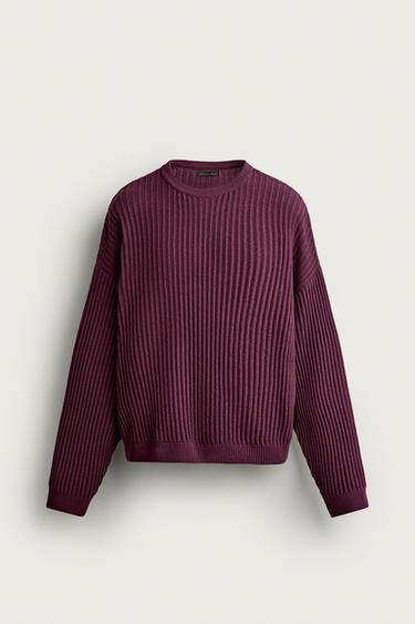 BOXY FIT TEXTURED JUMPER - Burgundy by Zara