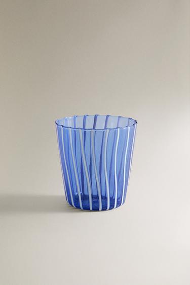 STRIPED BOROSILICATE TUMBLER - أزرق الخاص بـ Zara
