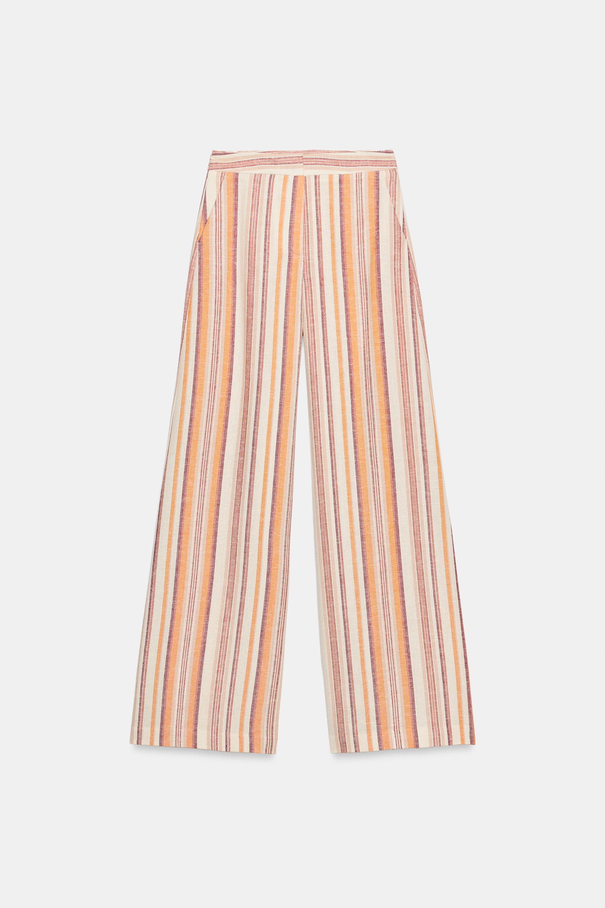 Женские брюки Zara STRIPED LINEN WIDE LEG PANTS — фото 5