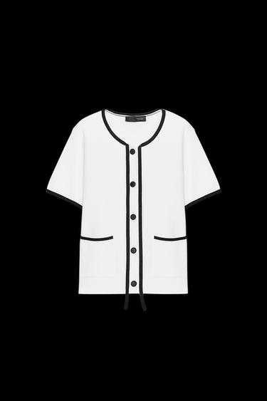 CHAQUETA PUNTO VIVOS CONTRASTE - Blanco de Zara