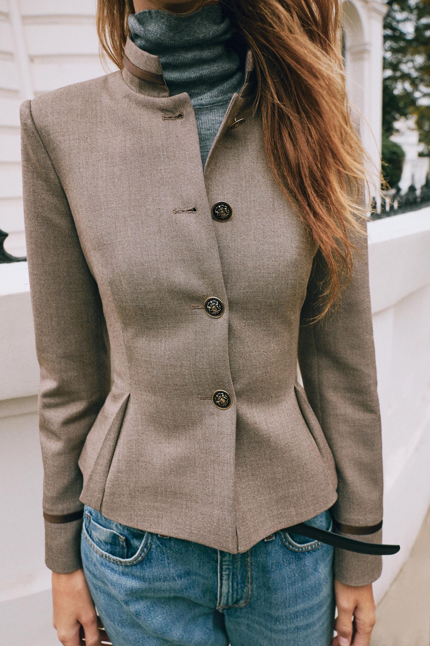 Женский пиджак Zara Peplum with Trims, цвет: Серо-коричневый коричневый — фото 2