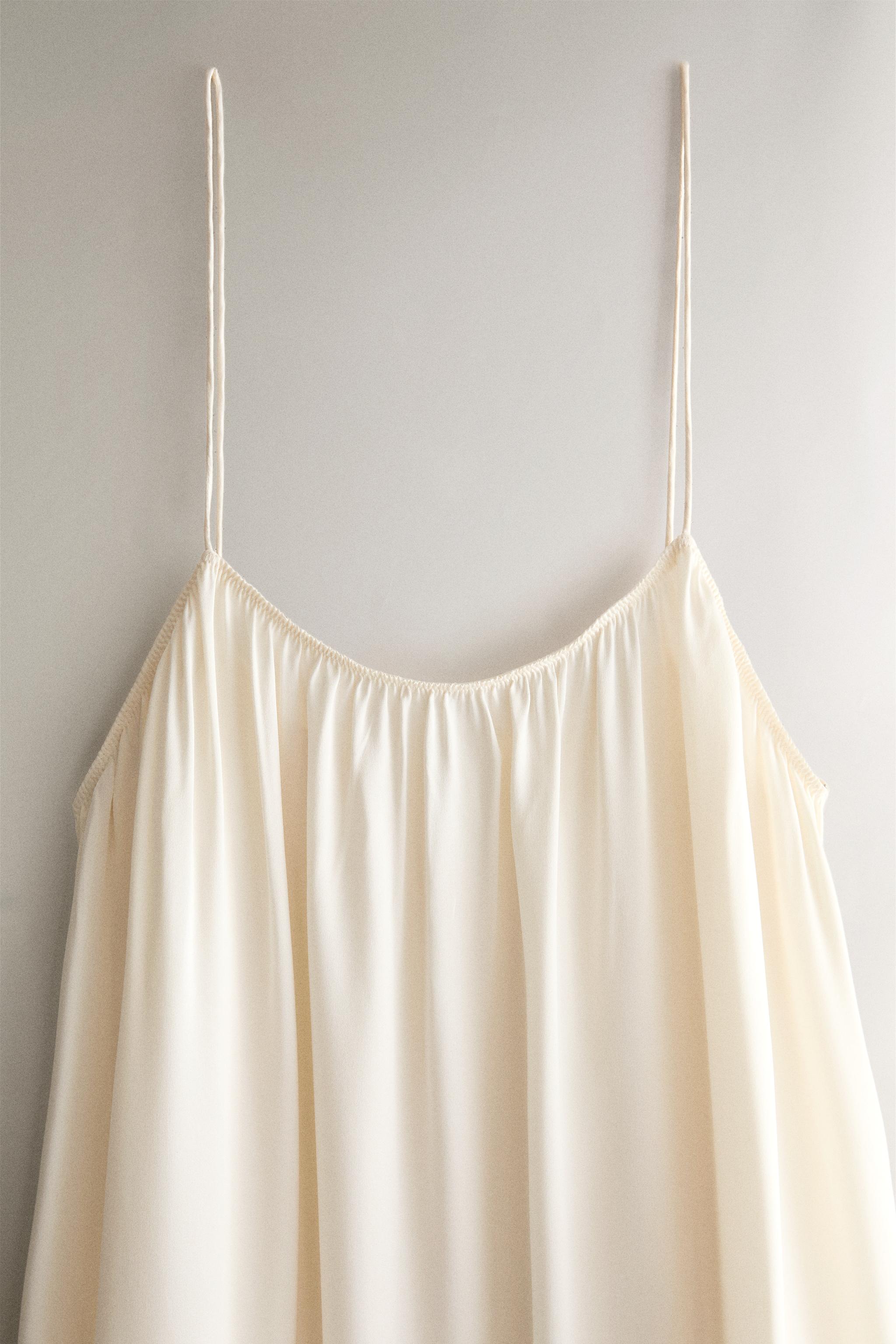 MULBERRY SILK STRAPPY NIGHTDRESS — Ecru