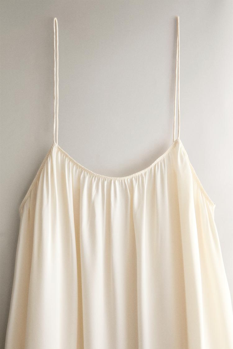 MULBERRY SILK STRAPPY NIGHTGOWN — Ecru