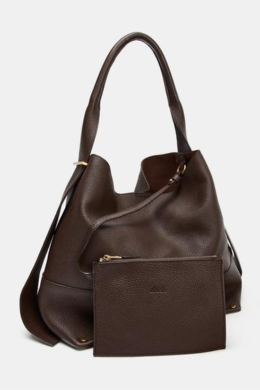 MAXI SAC SEAU EN CUIR - Marron de Zara - Image 7