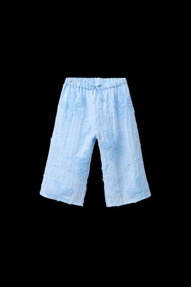 Zara STRAIGHT ORGANZA FLORAL PANTS - Sky blue - Image 0