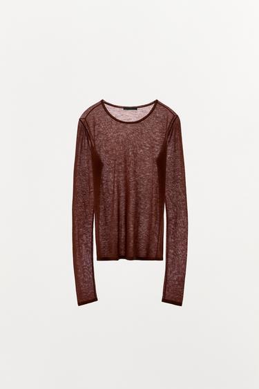 100% WOOL T-SHIRT - Brown by Zara