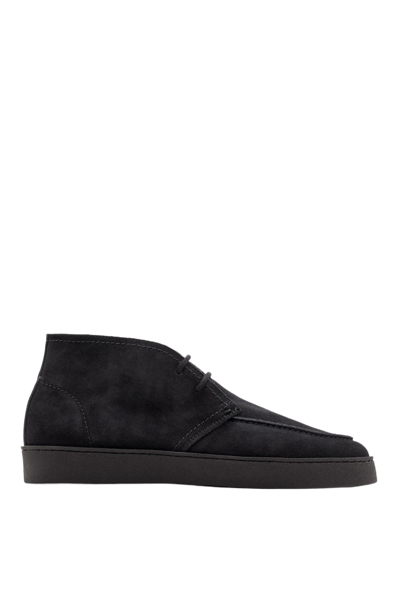 Split suede moc toe ankle-boot shoe — Navy Blue
