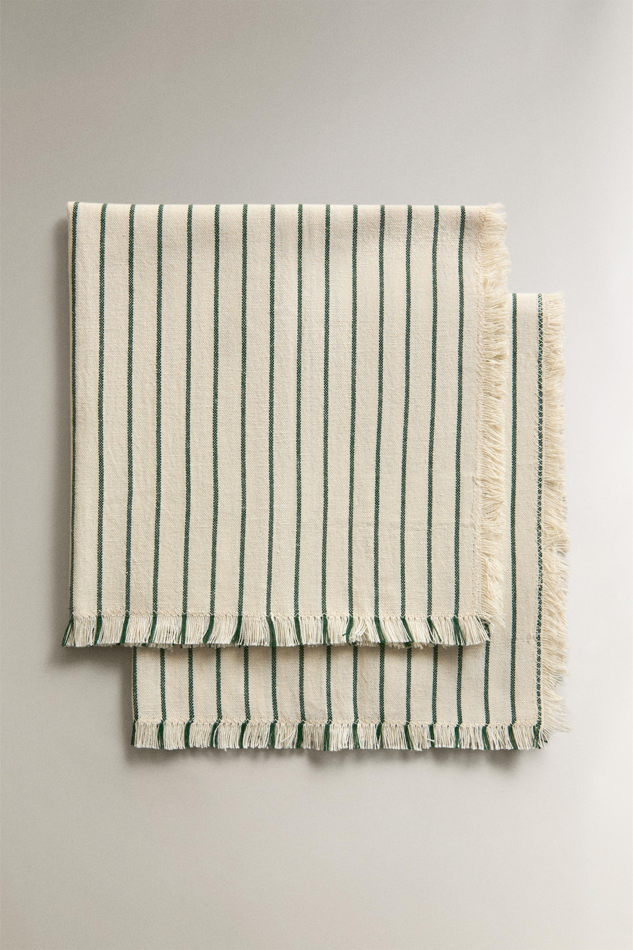 PACK OF STRIPED AND FRINGED NAPKINS (PACK OF 2) - Ecru | ZARA Turkey