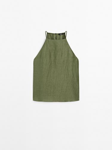 Zara Linen blend halter top - Green