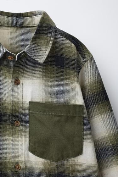 CHECK SHIRT WITH POCKET - Green by Zara - Image 2