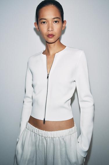 KNIT CARDIGAN WITH ZIPS - White by Zara