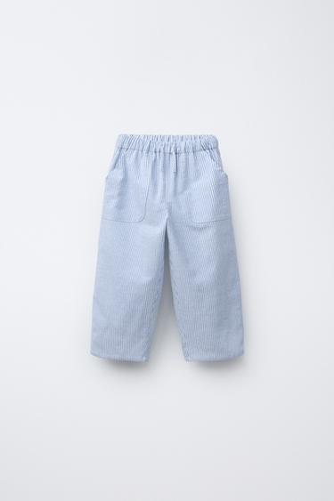 BAGGY TROUSERS WITH COTTON AND LINEN - Blue/White by Zara - Image 0
