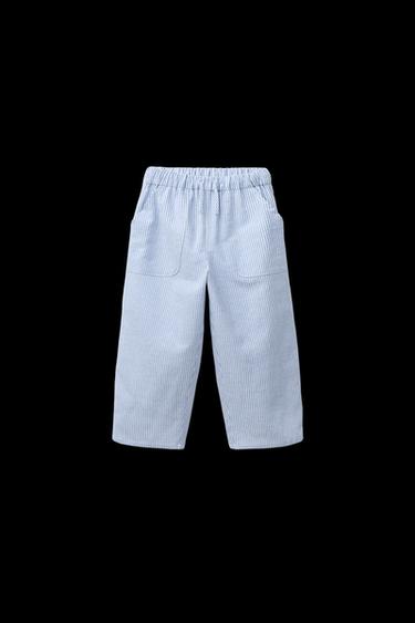 BAGGY TROUSERS WITH COTTON AND LINEN - Blue/White by Zara