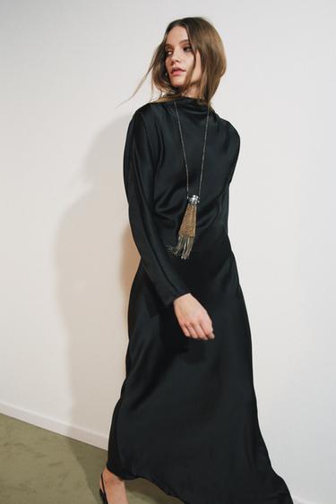 DRAPED SATIN DRESS - Black by Zara