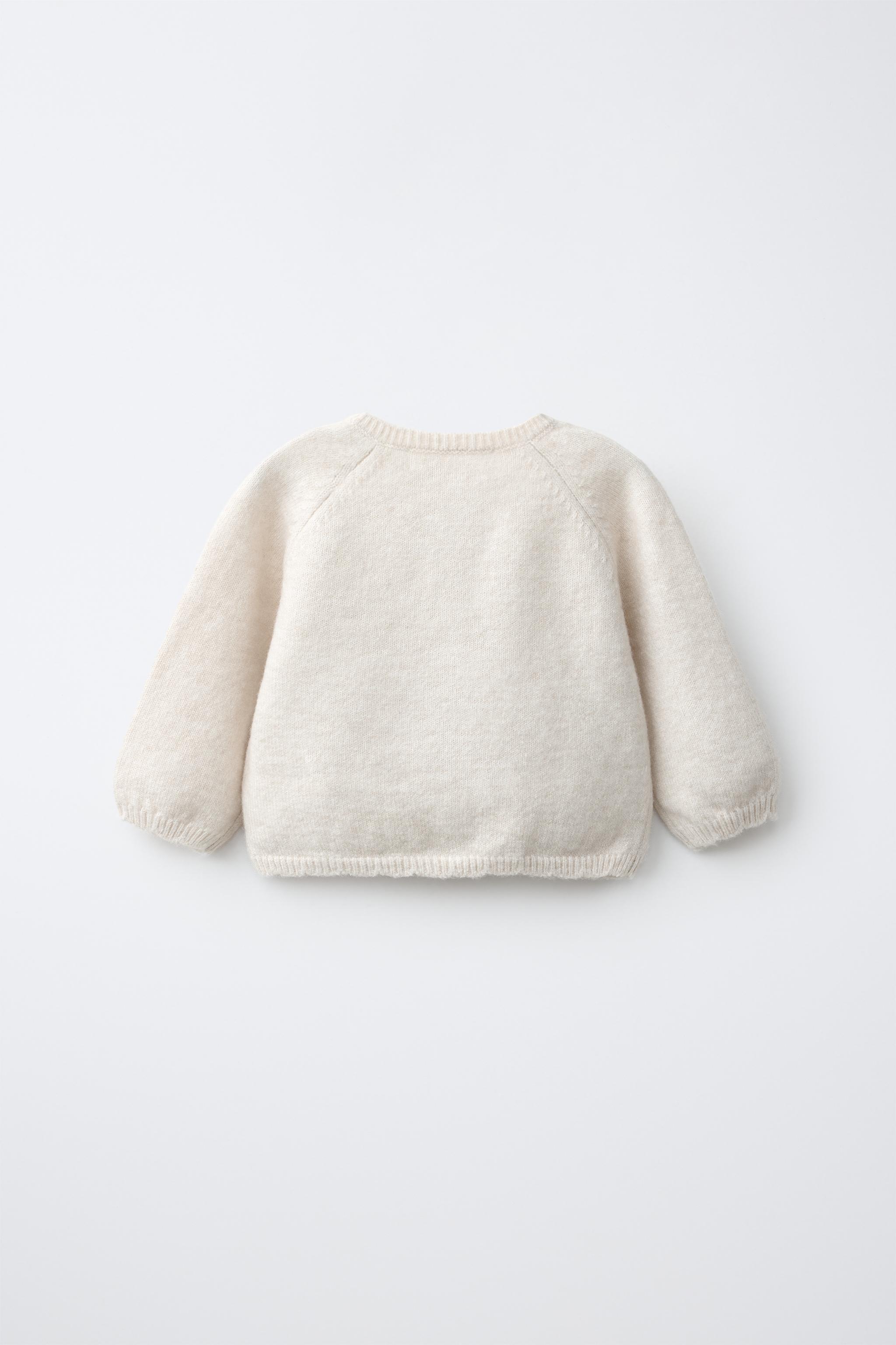 スエード フラワー刺繍ニットカーディガン - ライトベージュ | ZARA