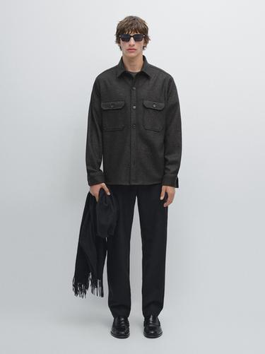 Zara 100% wool overshirt with pockets - Gray
