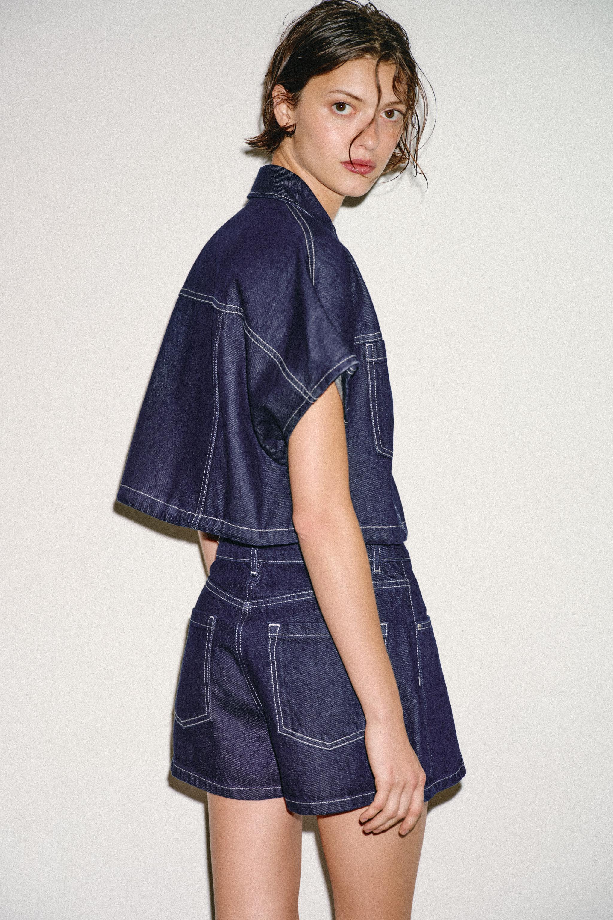 Женские рубашки Zara Z1975 CROPPED DENIM SHIRT — фото 5