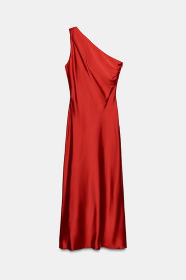 فستان ميدي ستان غير متماثل - أحمر الخاص بـ Zara