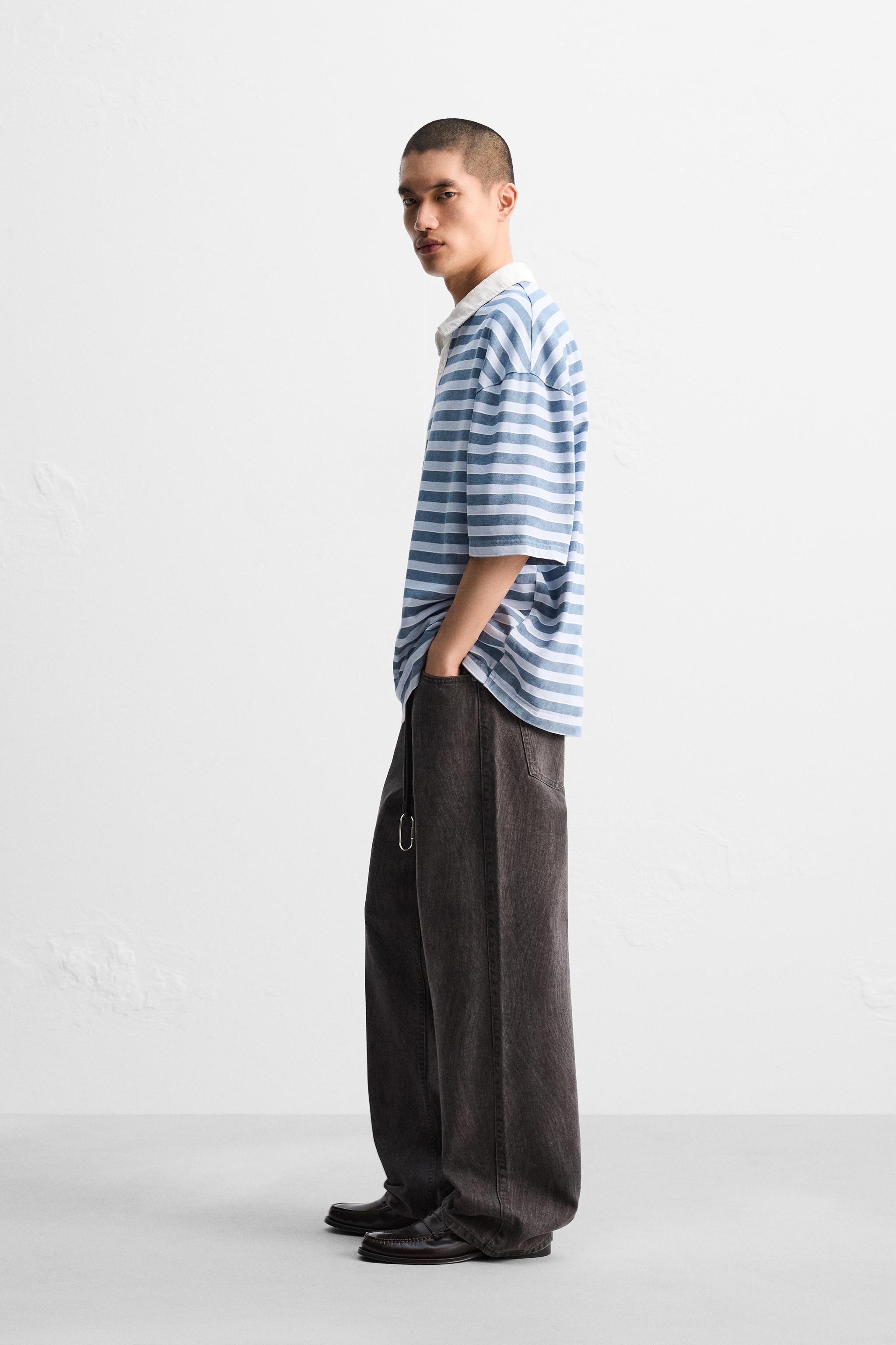 ウォッシュド ストライプ柄ポロシャツ - ストライプ | ZARA