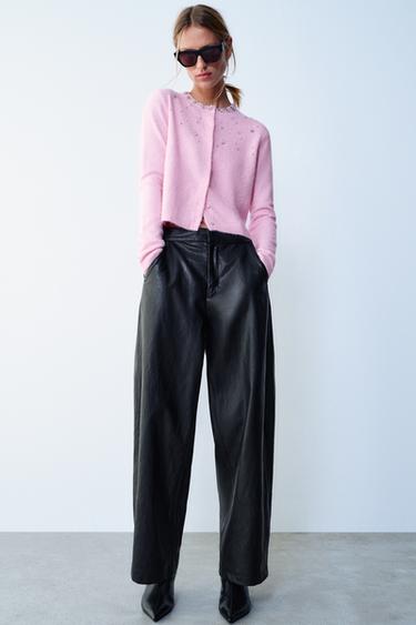 FAUX LEATHER TAILORED PANTS — Brown 1