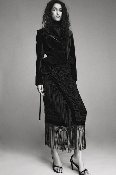 ZW COLLECTION LIMITED EDITION VELVET FRINGED SKIRT - Black by Zara