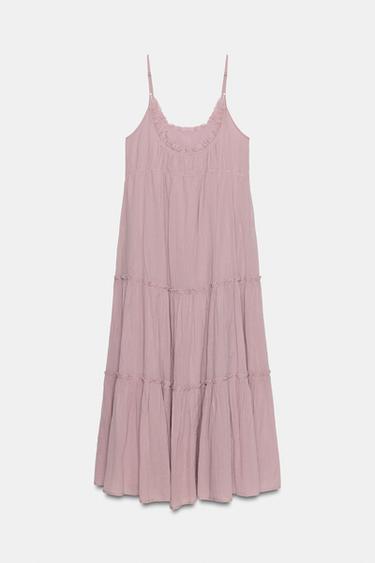 CHIFFON MIDI DRESS WITH RUFFLES - Lilac by Zara - Image 4