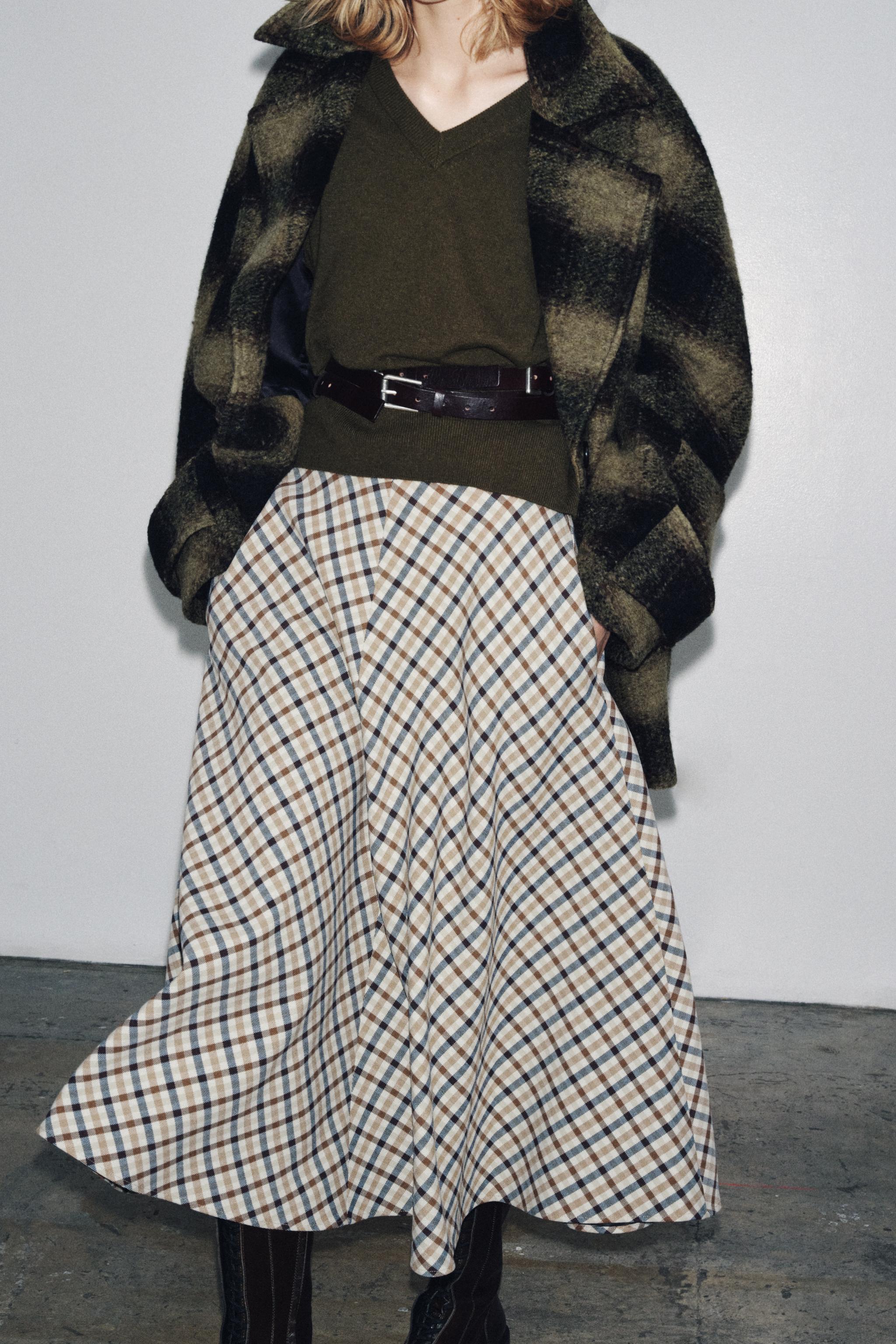 ZARA チェック柄ケープジャケット L ZARA チェック柄ケープジャケット