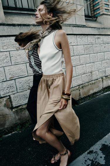 Zara COMBINED POPLIN MIDI DRESS - Navys / Ecru