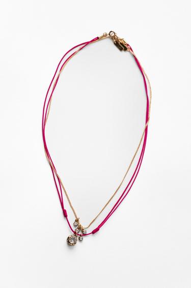 Zara PACK OF 2 SPARKLE CORD NECKLACES - Fuchsia